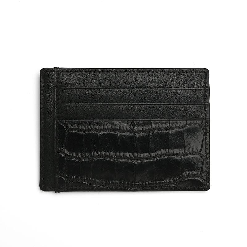 Black Leather Card Holder  Crocodile Pattern