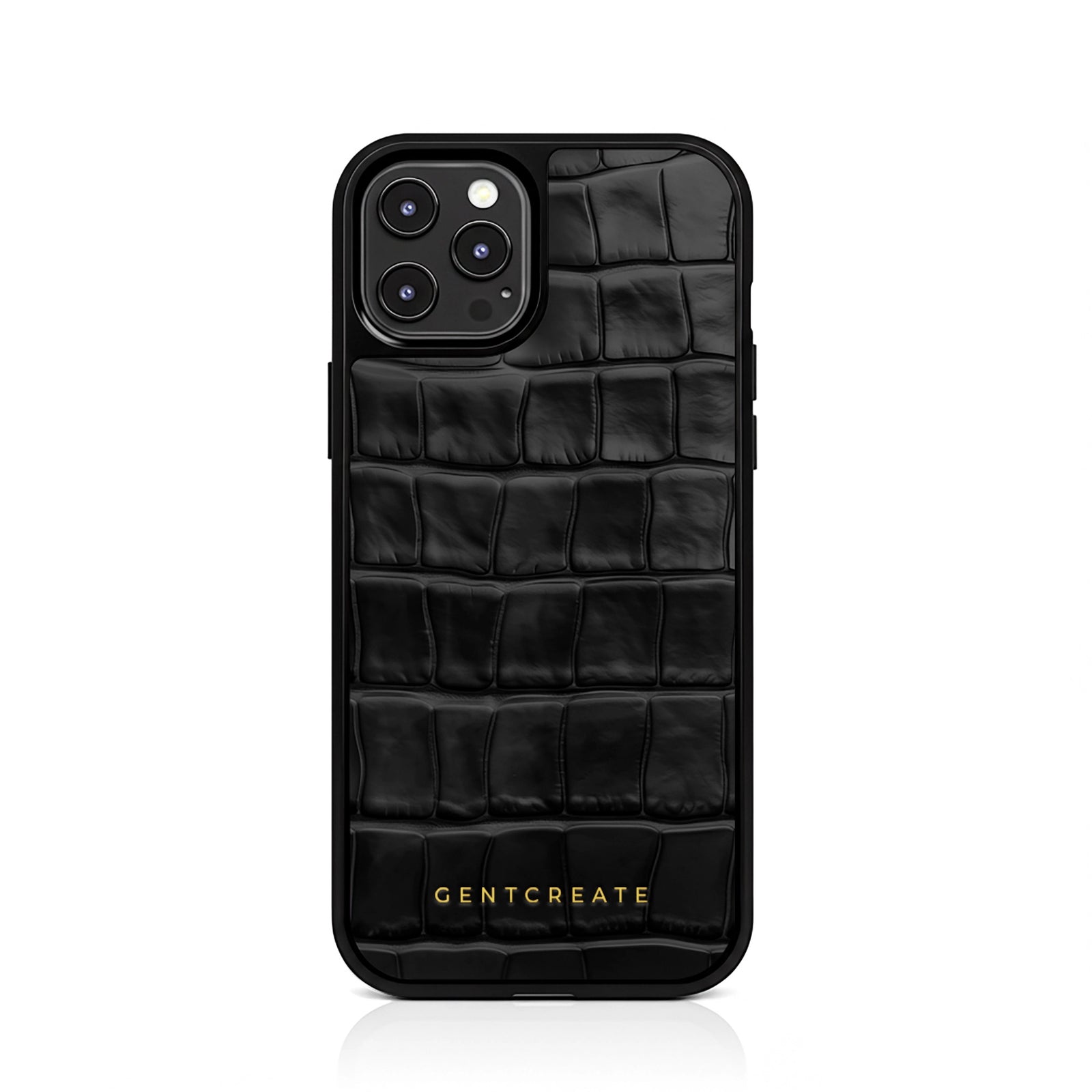 Black Glossy Leather iPhone Case Croco Pattern By Gentcreate.jpg