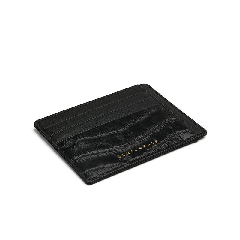 Black Leather Card Holder | Crocodile Pattern - GENTCREATE