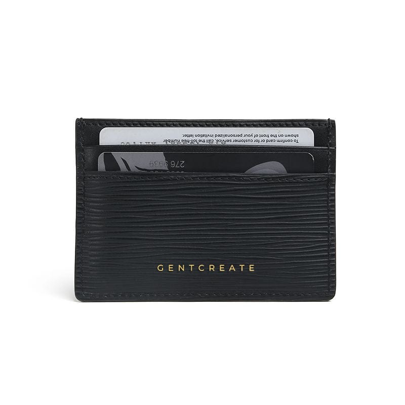 ブラックレザーのカードホルダー ウェーブパターン Gentcreate