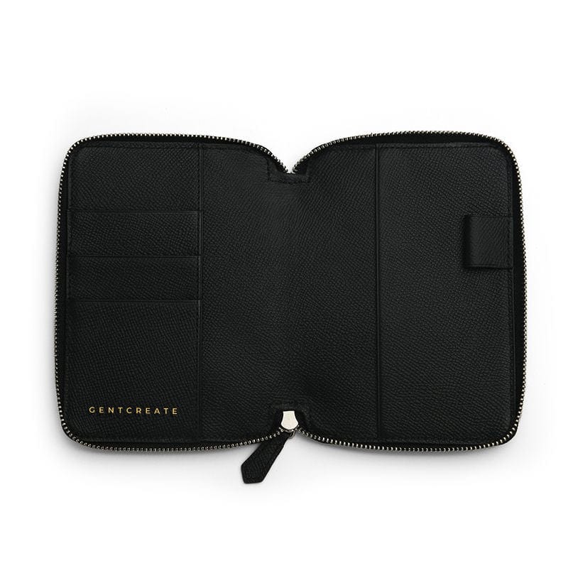 黒いレザーのパスポートホルダー エプソン模様の内部 - Gentcreate