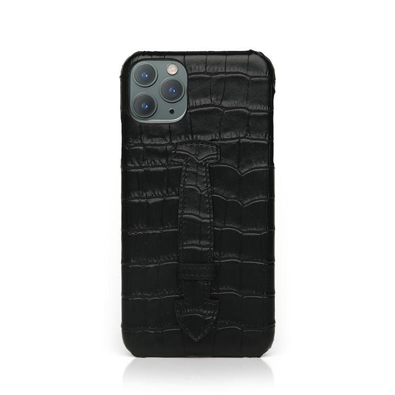 Black Matt Full Leather iPhone Case With Strap By Gentcreate