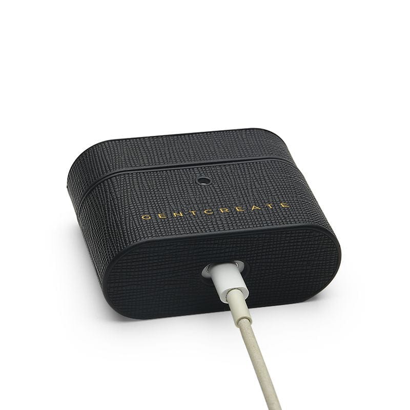 Funda de Airpods Pro de cuero Saffiano negra de Gentcreate