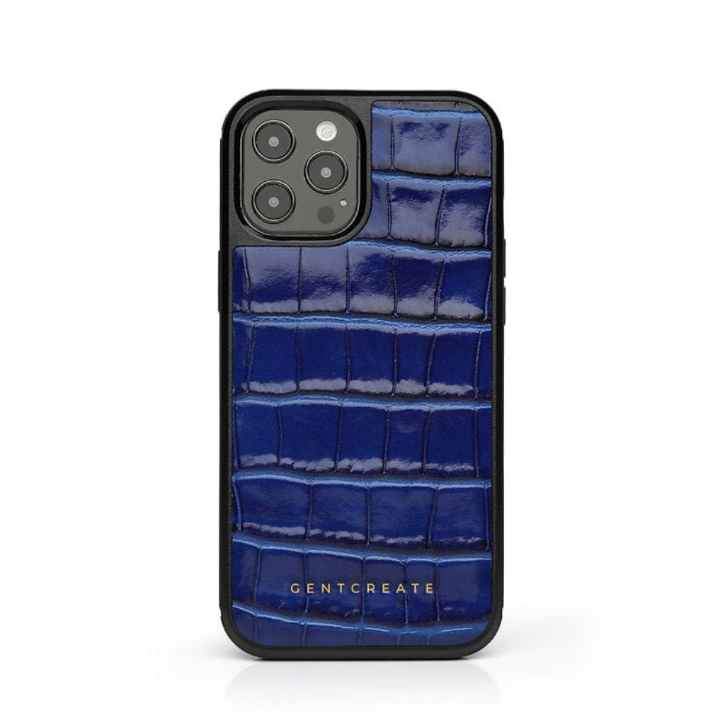 Blue Glossy Leather iPhone Case Croco Pattern By Gentcreate