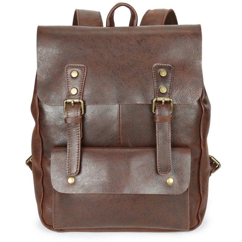 Cognac Dark Brown Patina Leather Backpack Lutum - Patent Finished Leather Gentcreate