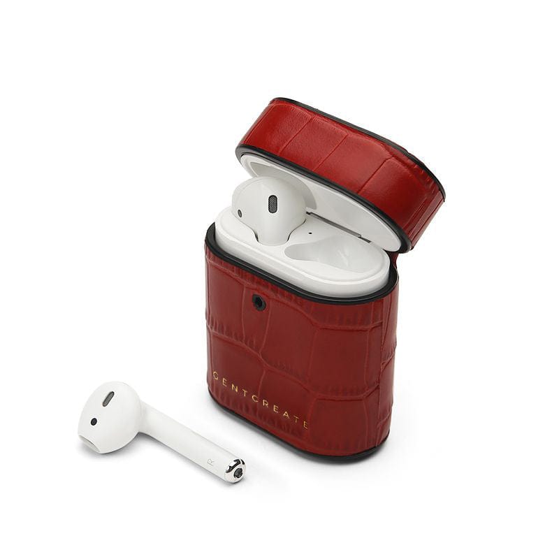Red Matt Leather Airpods Case By Gentcreate