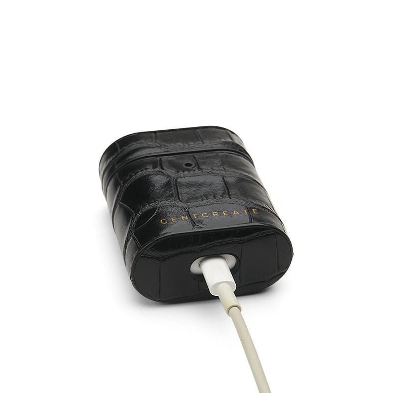 जेंटक्रिएट द्वारा काले चमकदार चमड़े का एयरपॉड केस