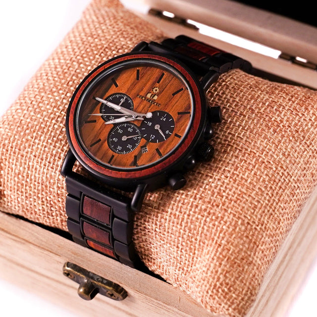 Montre en bois foncé en bambou "Suaviter"