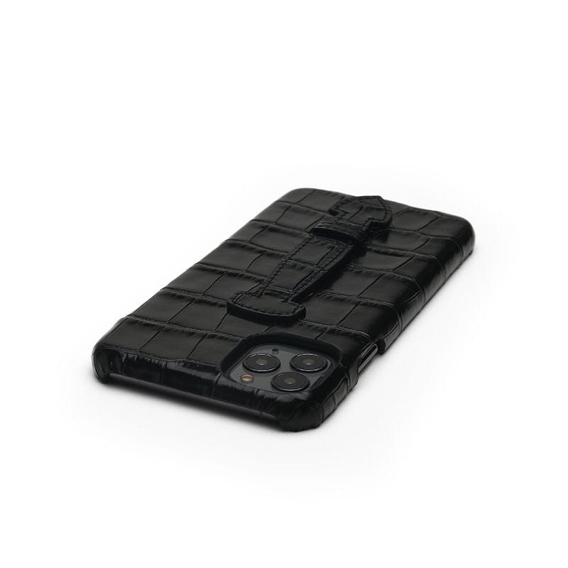 Black Glossy Full Leather iPhone Case With Strap By Gentcreate