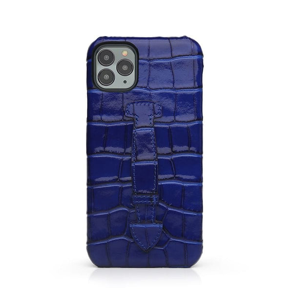 Blue Glossy Full Leather iPhone Case With Strap By Gentcreate