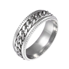 Anillo giratorio de acero inoxidable antiestrés, hecho a mano