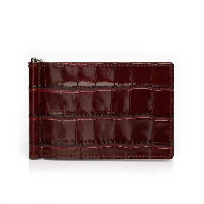 Crocodile Burgundy Leather Money Clip Wallet By Gentcreate