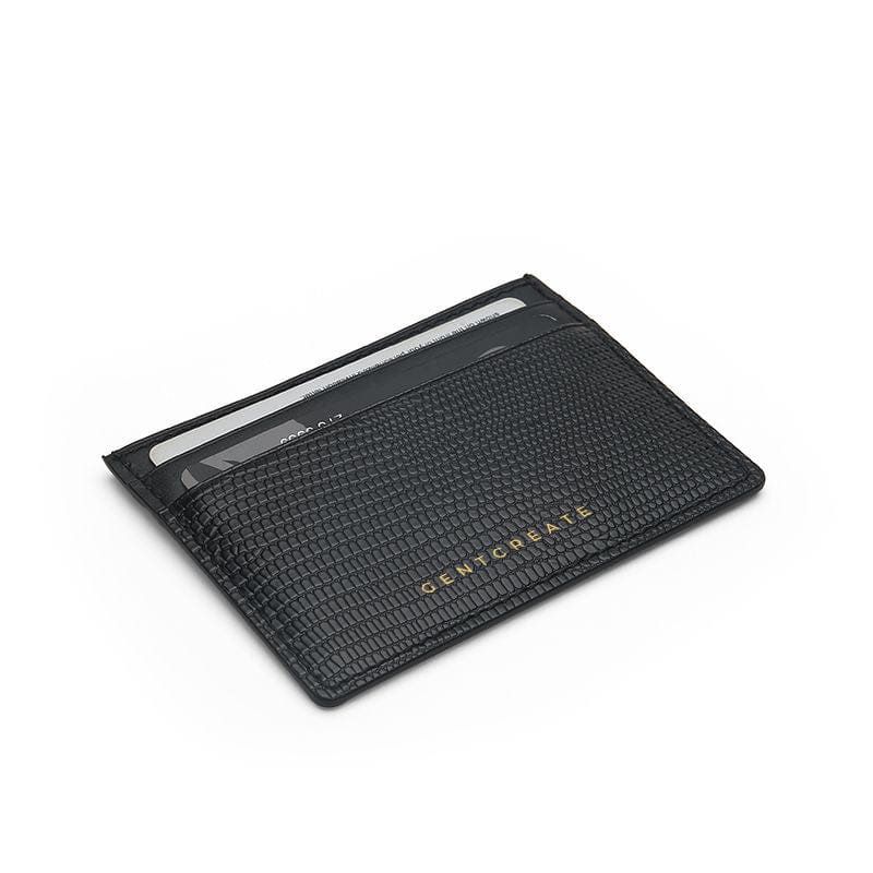 Leather Card Holder Lizard Pattern Black Color by Gentcreate