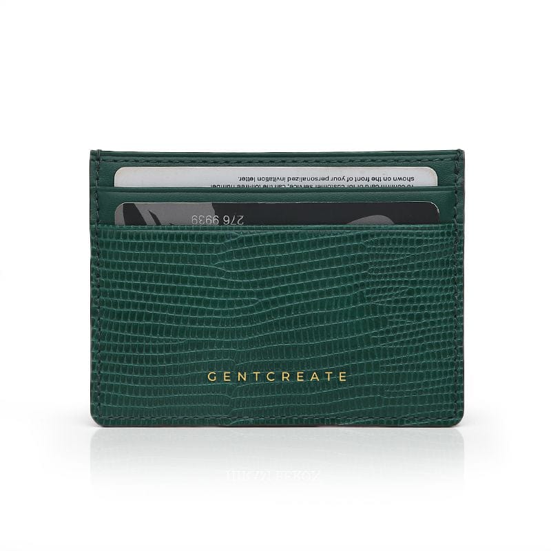 Leather Card Holder Lizard Pattern Green Color by Gentcreate