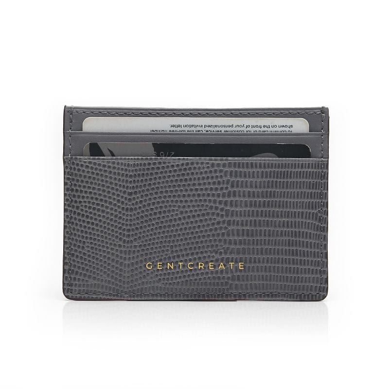 Leather Card Holder Lizzard Pattern Gray Color by Gentcreate