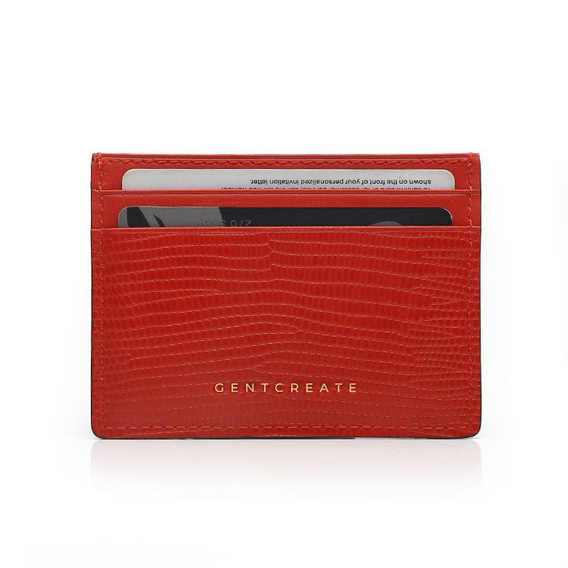 Leather Card Holder Lizzard Pattern Red Color by Gentcreate