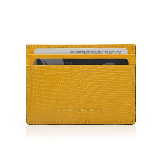 Leather Card Holder Lizzard Pattern Yellow Color by Gentcreate