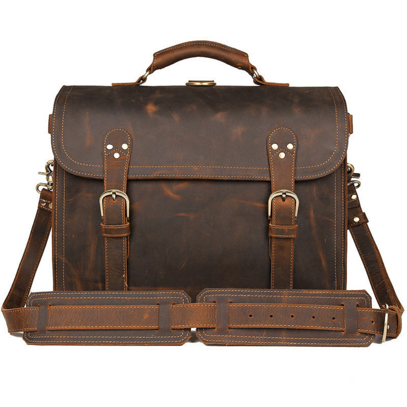 Brown leather briefcase by luxury fashion brand Gentcreate