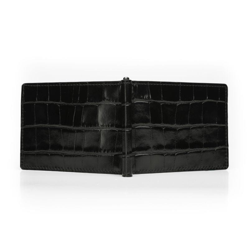 Crocodile Black Leather Money Clip Wallet By Gentcreate