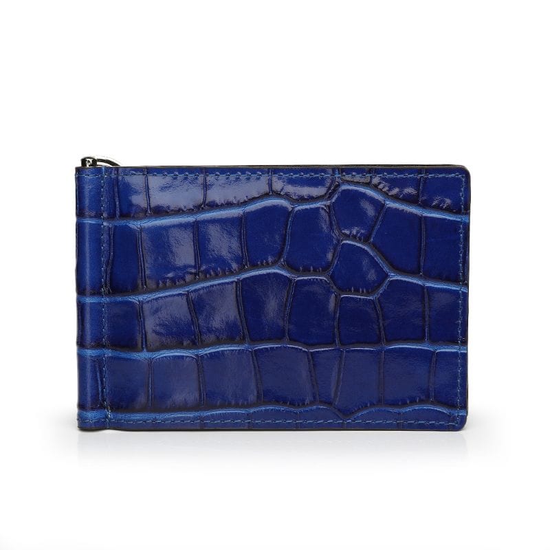 Crocodile Blue Leather Money Clip Wallet By Gentcreate