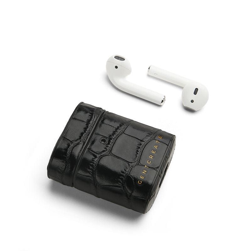 Black Glossy Leather Airpods Case By Gentcreate