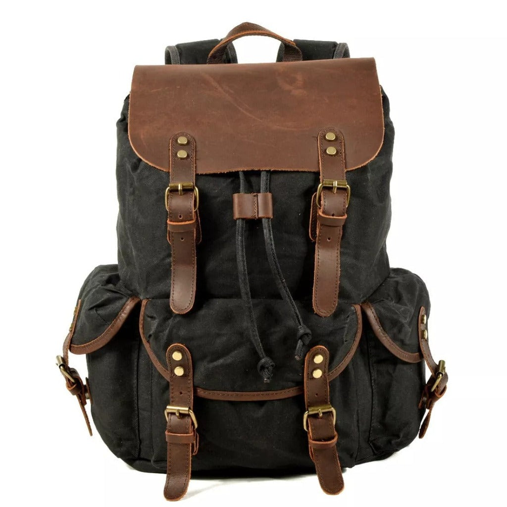 canvas leather vintage backpack Waterproof Retro Backpack, Army Green