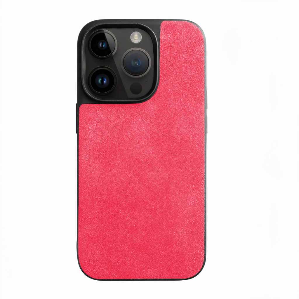 Alcantara iPhone case in neon red color