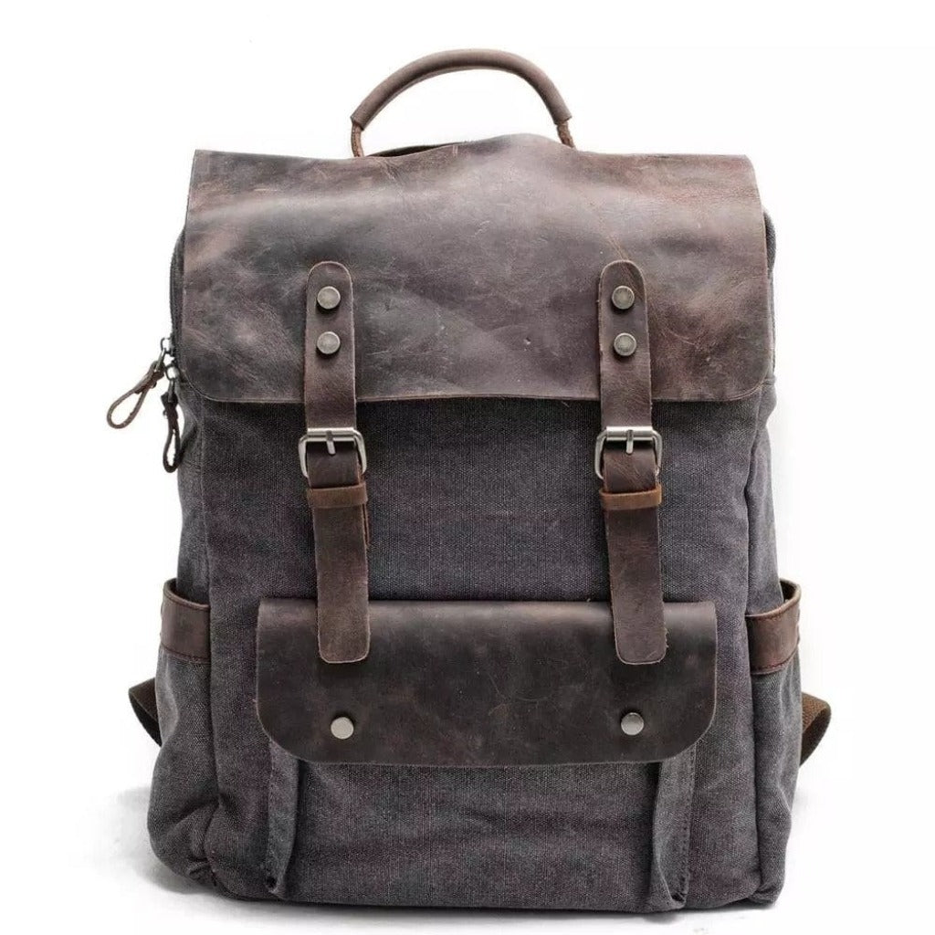 Vintage Canvas Backpack Rustic Rucksack Charcoal Grey Sac à dos