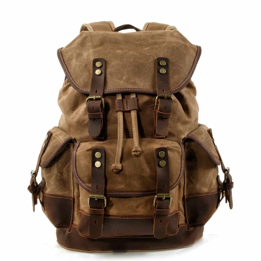 Men's Military Roll-Top Oil Wax Canvas Backpack, Burgundy
