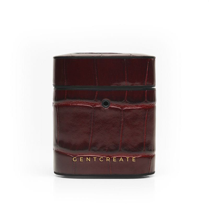 Burgundy Glossy Leather Airpods Case By Gentcreate