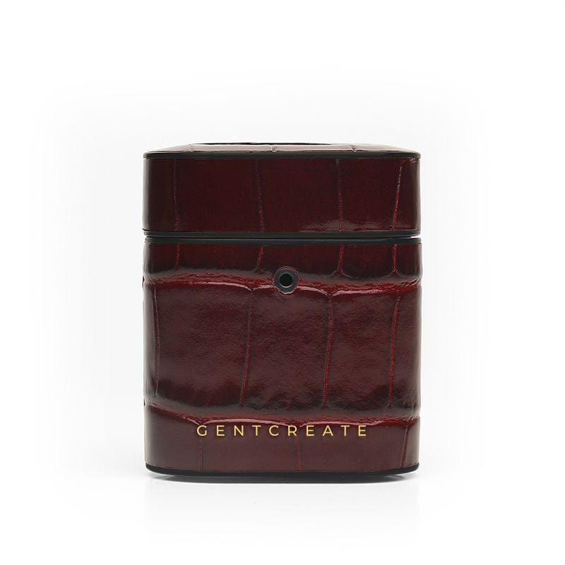 जेंटक्रिएट द्वारा बरगंडी चमकदार चमड़े का एयरपॉड केस