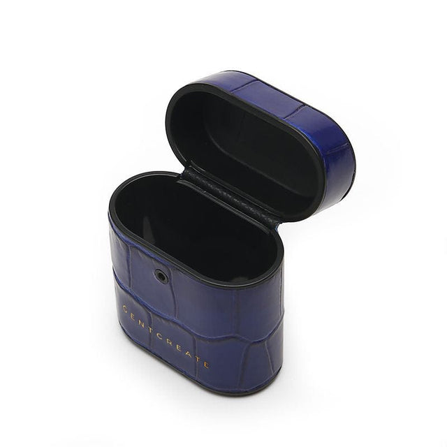 Blue Glossy Leather Airpods Case By Gentcreate
