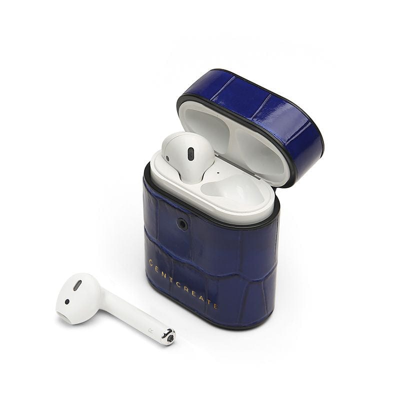 जेंटक्रिएट द्वारा नीले चमकदार चमड़े का एयरपॉड केस