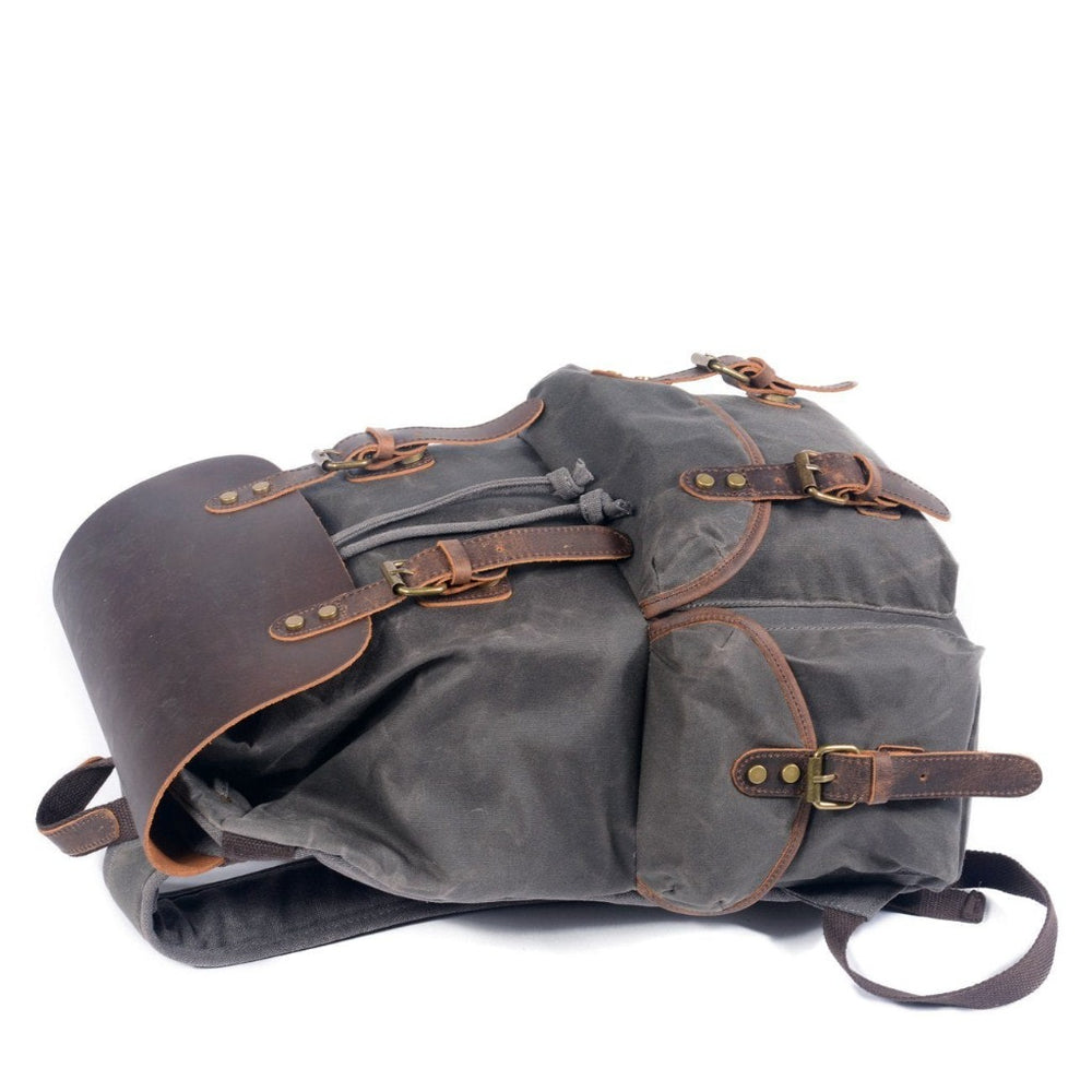 Travel Leather Waxed Canvas Backpack Gray