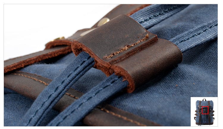 Retro Backpack "Esme" Blue Color Showing Leather Details- Gentcreate