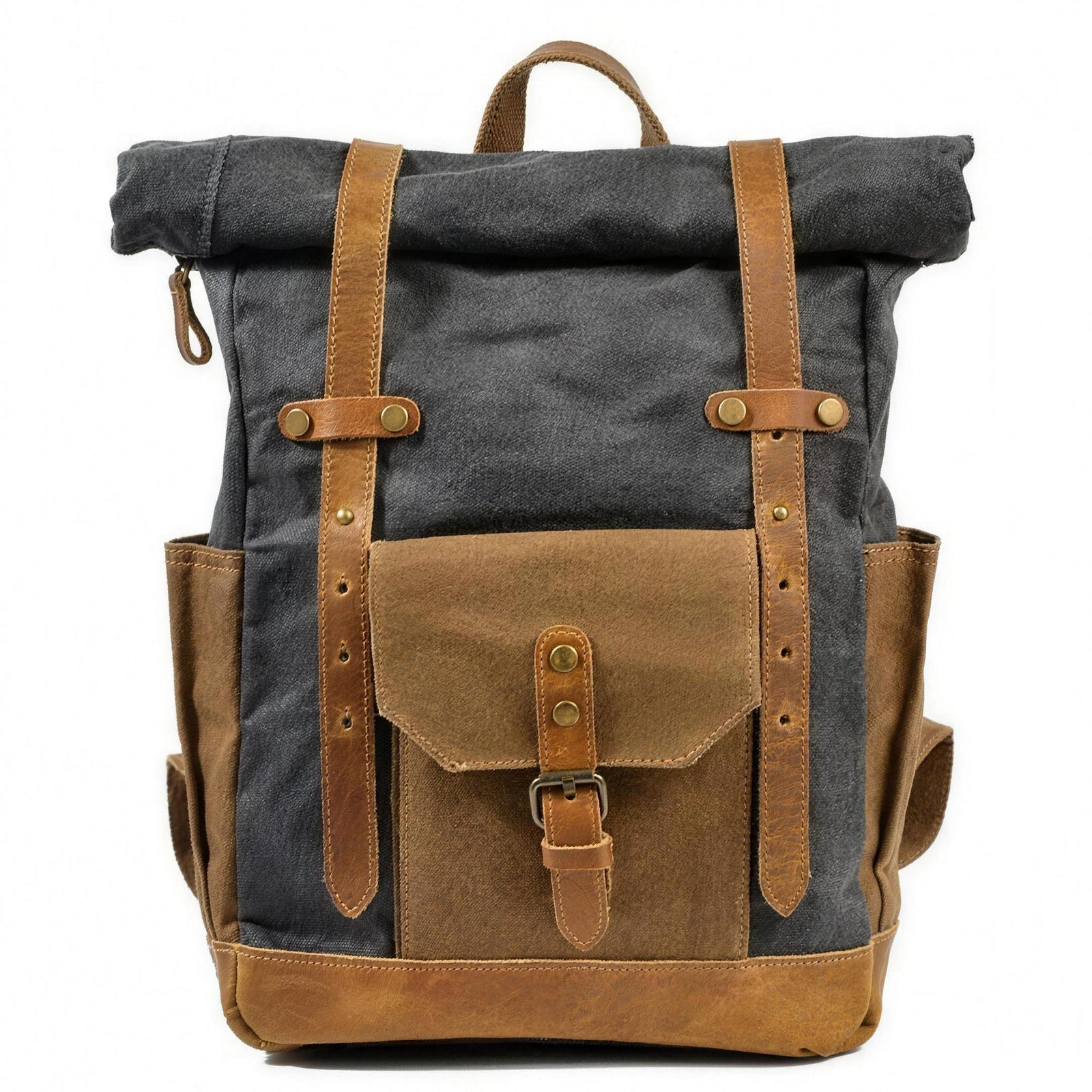 Retro Vintage Canvas Backpack Antiqua, Gray and Brown — Travel Laptop Bag
