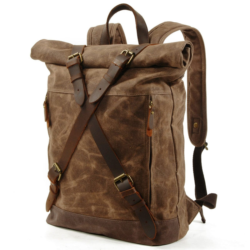 Vintage Backpack "Carpe Noctem"  Slight Rotated On Side in Coffee Color - Gentcreate