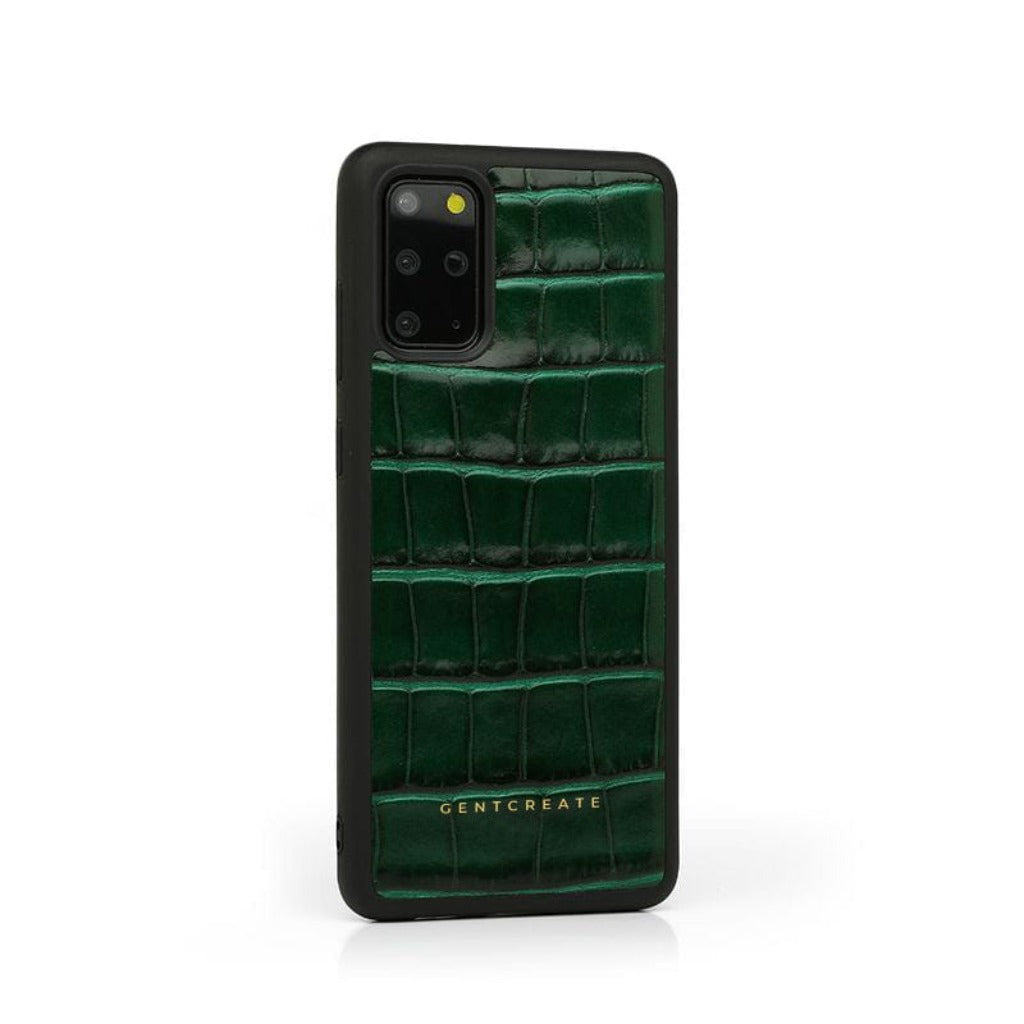 Green Glossy Samsung Leather Case placed vertically in the picture.