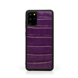 Purple Glossy Samsung Leather Case placed vertically in the picture.