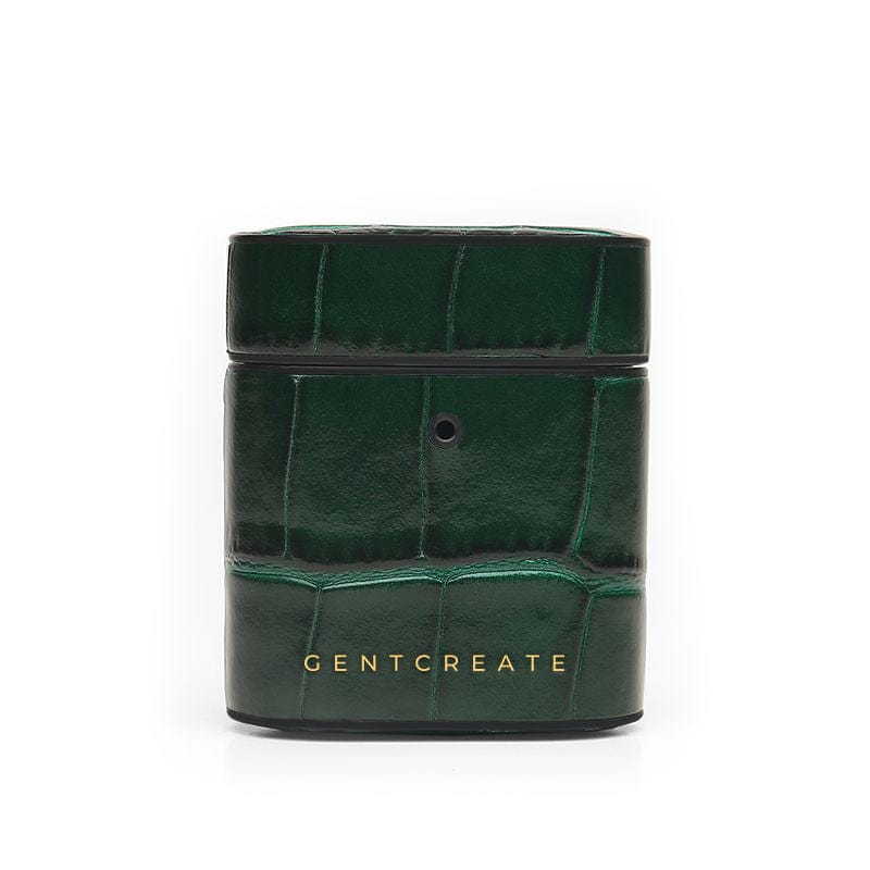 Green Glossy Leather Airpods Case By Gentcreate