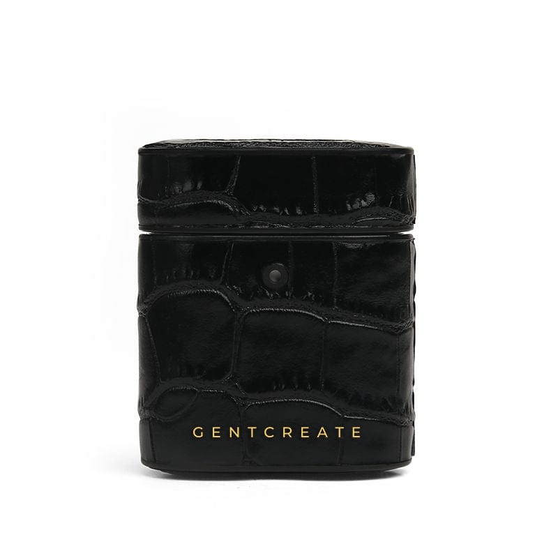 Black Glossy Leather Airpods Case By Gentcreate